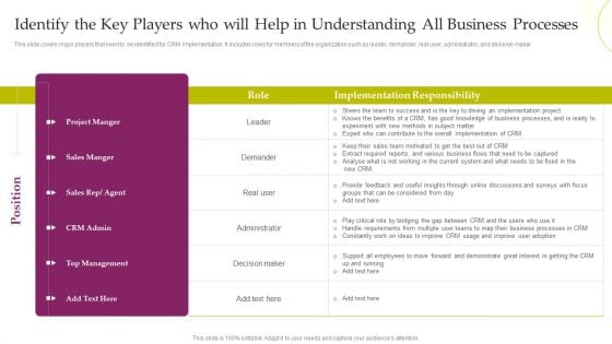 CRM System Deployment Plan Identify The Key Players Who Will Help In Understanding All Clipart PDF