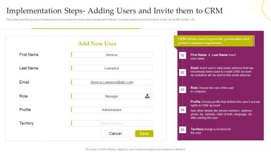 CRM System Deployment Plan Implementation Steps Adding Users And Invite Them To CRM Topics PDF