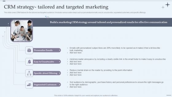 CRM System Implementation Stages CRM Strategy Tailored And Targeted Marketing Summary PDF