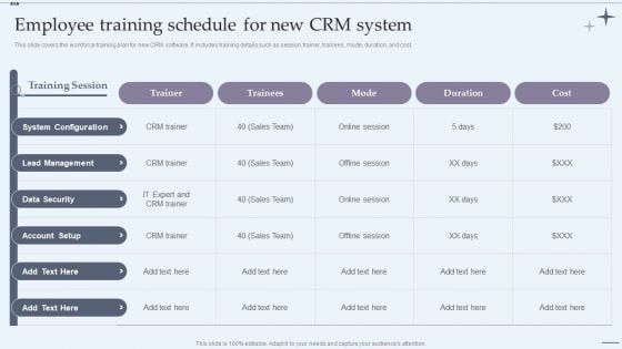 CRM System Implementation Stages Employee Training Schedule For New CRM System Mockup PDF