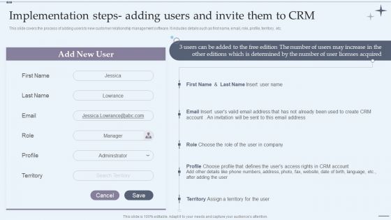 CRM System Implementation Stages Implementation Steps Adding Users And Invite Them To CRM Template PDF