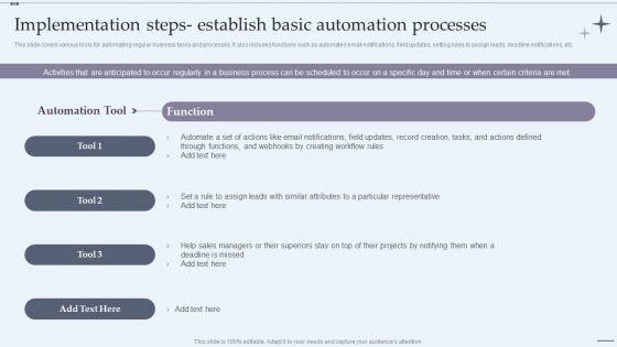 CRM System Implementation Stages Implementation Steps Establish Basic Automation Processes Sample PDF
