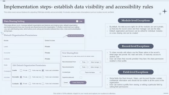 CRM System Implementation Stages Implementation Steps Establish Data Visibility And Accessibility Rules Brochure PDF