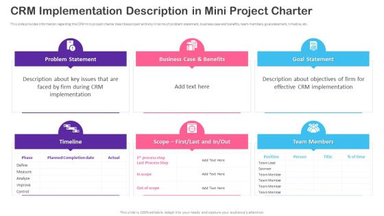 CRM Transformation Toolkit CRM Implementation Description In Mini Project Charter Brochure PDF