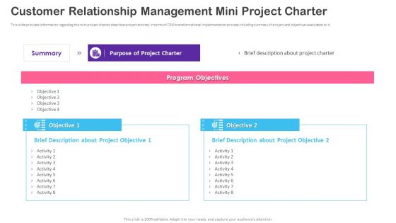 CRM Transformation Toolkit Customer Relationship Management Mini Project Charter Ideas PDF