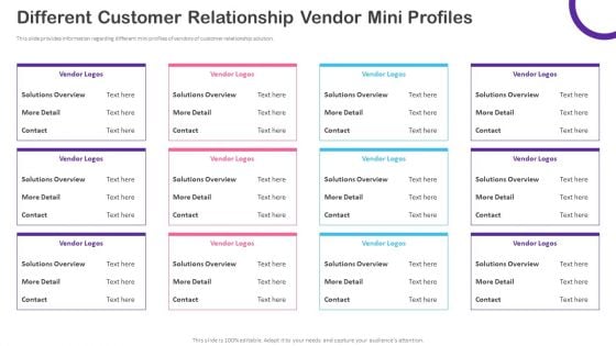 CRM Transformation Toolkit Different Customer Relationship Vendor Mini Profiles Background PDF