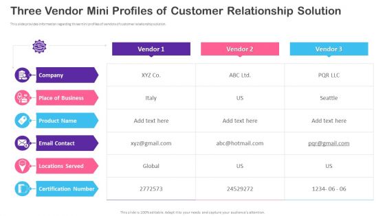 CRM Transformation Toolkit Three Vendor Mini Profiles Of Customer Relationship Solution Mockup PDF