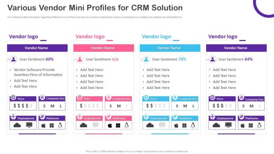 CRM Transformation Toolkit Various Vendor Mini Profiles For CRM Solution Mockup PDF
