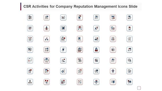 CSR Activities Company Reputation Management Icons Slide Information PDF