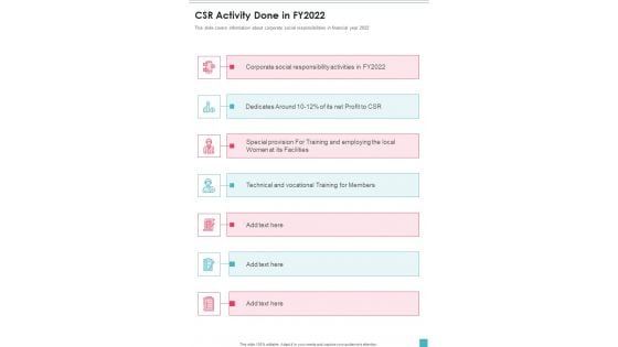 CSR Activity Done In FY2022 One Pager Documents