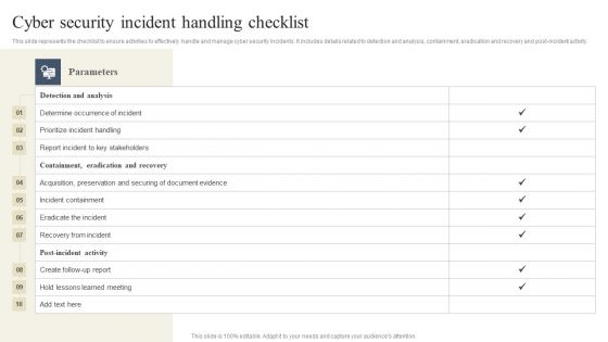 CYBER Security Breache Response Strategy Cyber Security Incident Handling Checklist Professional PDF