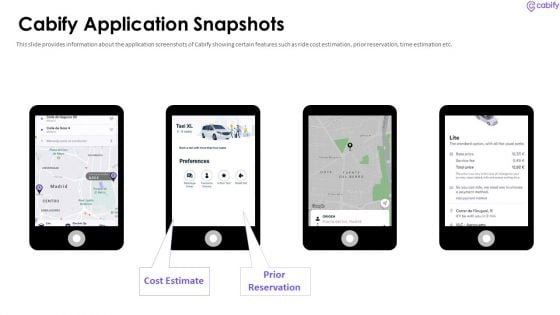 Cabify Venture Capitalist Investor Elevator Pitch Deck Cabify Application Snapshots Demonstration PDF