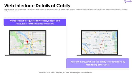 Cabify Venture Capitalist Investor Elevator Pitch Deck Web Interface Details Of Cabify Topics PDF