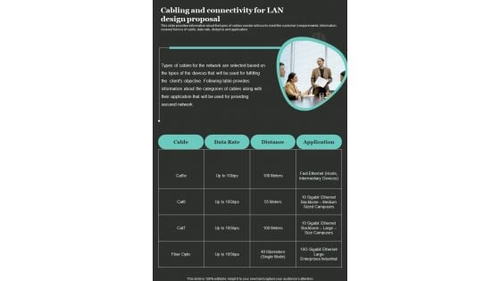 Cabling And Connectivity For LAN Design Proposal One Pager Sample Example Document