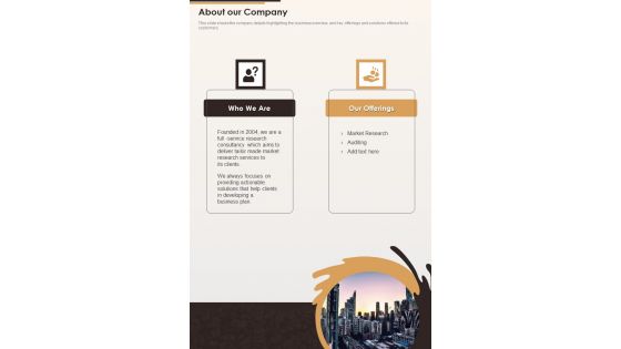 Cafe Business Proposal About Our Company One Pager Sample Example Document