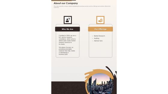 Cafe Business Proposal About Our Company One Pager Sample Example Document Cafe Business Proposal About Our Company One Pager Sample Example Document