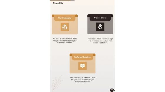 Cafe Business Proposal About Us One Pager Sample Example Document Cafe Business Proposal About Us One Pager Sample Example Document