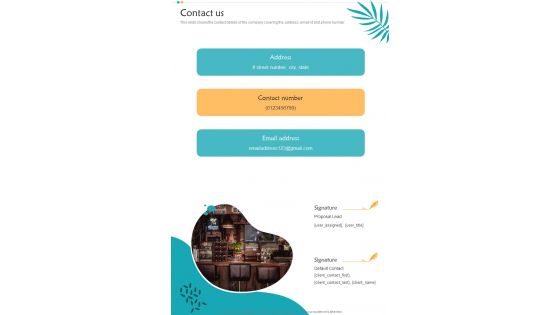 Cafe Franchise Proposal Contact Us One Pager Sample Example Document