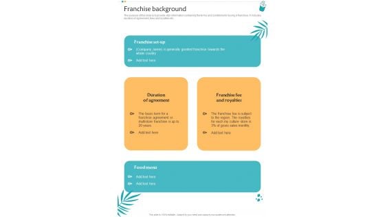 Cafe Franchise Proposal Franchise Background One Pager Sample Example Document