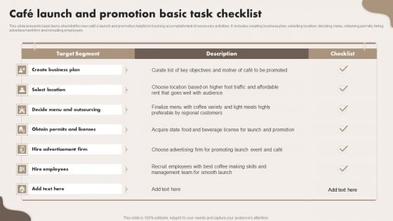 Cafe Launch And Promotion Basic Task Checklist Mockup PDF