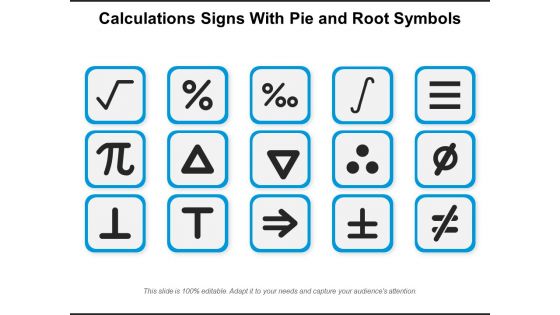 Calculations Signs With Pie And Root Symbols Ppt PowerPoint Presentation Gallery Background PDF