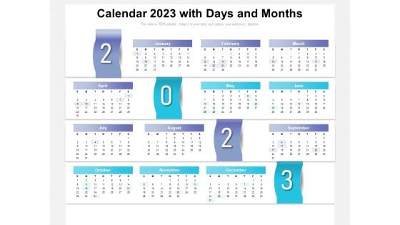 Calendar 2023 With Days And Months Ppt PowerPoint Presentation Gallery Smartart PDF