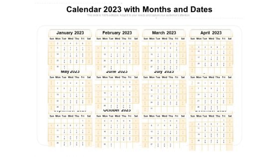 Calendar 2023 With Months And Dates Ppt PowerPoint Presentation Gallery Picture PDF Calendar 2023 With Months And Dates Ppt PowerPoint Presentation Gallery Picture PDF
