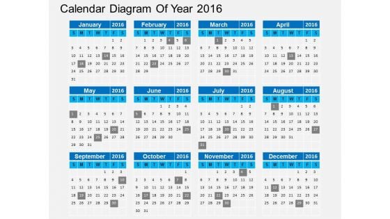 Calendar Diagram Of Year 2016 Powerpoint Templates