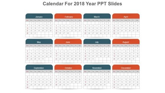 Calendar For 2018 Year Ppt Slides