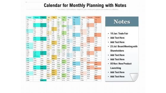 Calendar For Monthly Planning With Notes Ppt PowerPoint Presentation Model Visual Aids PDF