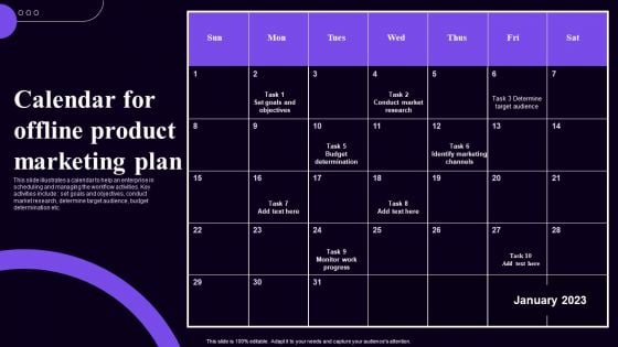 Calendar For Offline Product Marketing Plan Topics PDF