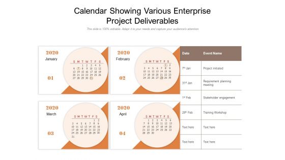Calendar Showing Various Enterprise Project Deliverables Ppt PowerPoint Presentation Model Format PDF