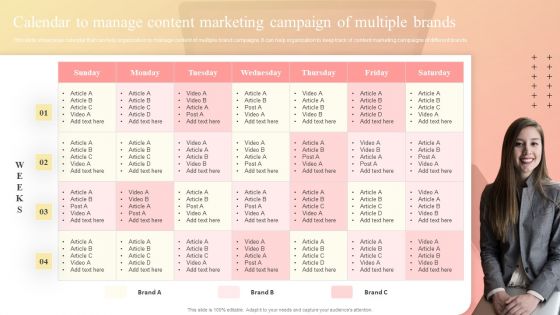 Calendar To Manage Content Marketing Campaign Of Multiple Brands Portrait PDF