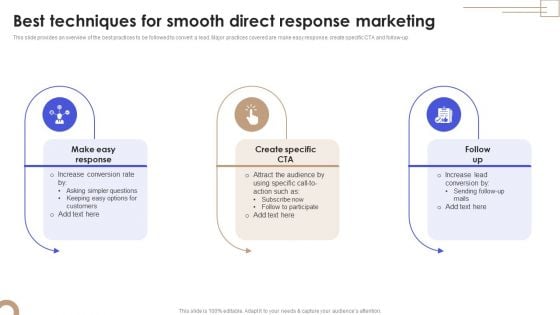 Call To Action Marketing Techniques Best Techniques For Smooth Direct Response Marketing Diagrams PDF