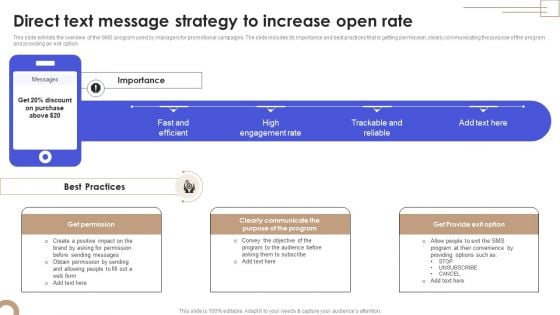 Call To Action Marketing Techniques Direct Text Message Strategy To Increase Open Rate Inspiration PDF