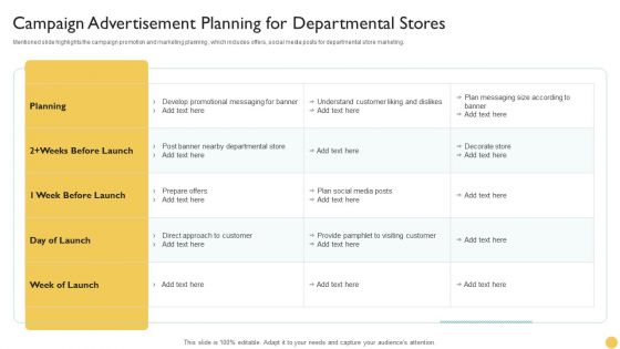 Campaign Advertisement Planning For Departmental Stores Diagrams PDF Campaign Advertisement Planning For Departmental Stores Diagrams PDF