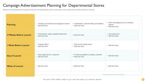 Campaign Advertisement Planning For Departmental Stores Diagrams PDF