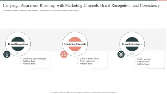 Campaign Awareness Roadmap With Marketing Channels Brand Recognition And Consistency Microsoft PDF