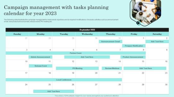 Campaign Management With Tasks Planning Calendar For Year 2023 Graphics PDF