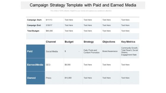 Campaign Strategy Template With Paid And Earned Media Ppt PowerPoint Presentation Gallery Portfolio PDF