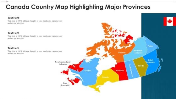 Canada Country Map Highlighting Major Provinces Template PDF