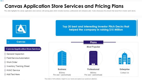 Canvas Capital Raising Elevator Pitch Deck Canvas Application Store Services Designs PDF
