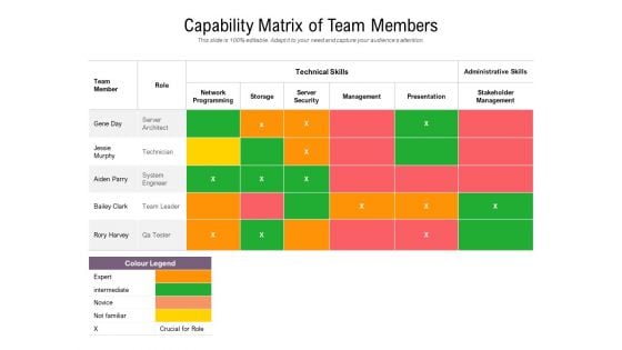 Capability Matrix Of Team Members Ppt PowerPoint Presentation Gallery Deck PDF