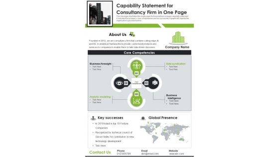 Capability Statement For Consultancy Firm In One Page PDF Document PPT Template