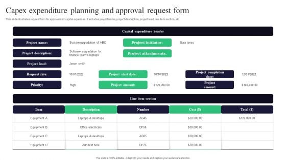 Capex Expenditure Planning And Approval Request Form Background PDF