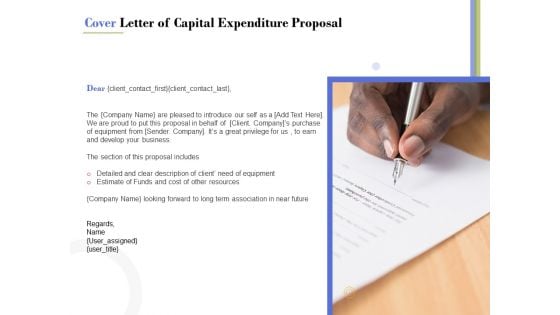 Capex Proposal Template Cover Letter Of Capital Expenditure Proposal Summary PDF