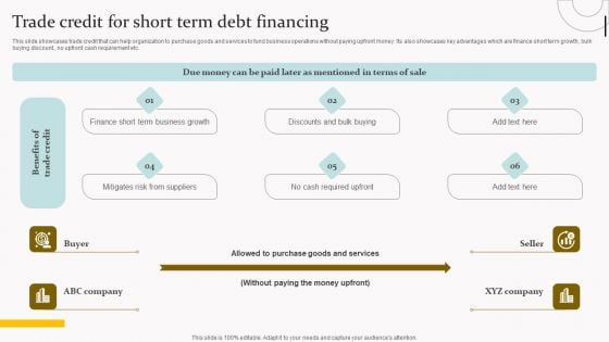 Capital Acquisition Strategy For Startup Business Trade Credit For Short Term Debt Financing Clipart PDF