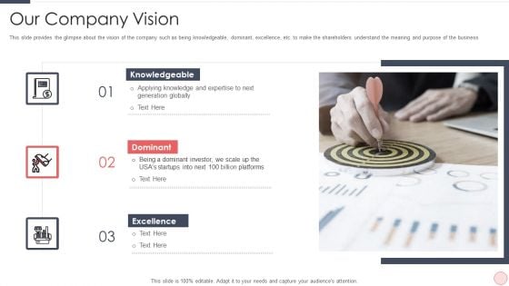 Capital Raising Pitch For Investor Our Company Vision Ppt PowerPoint Presentation File Design Inspiration PDF