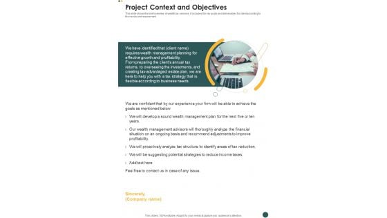 Capital Tax Services Proposal Project Context And Objectives One Pager Sample Example Document