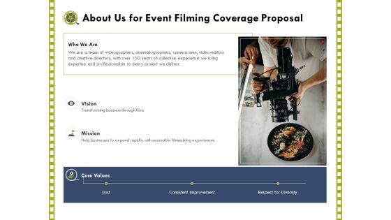 Capture Business Events About Us For Event Filming Coverage Proposal Ppt Model PDF